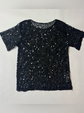 Black Sequin Short Sleeve Evening Tee Dressy